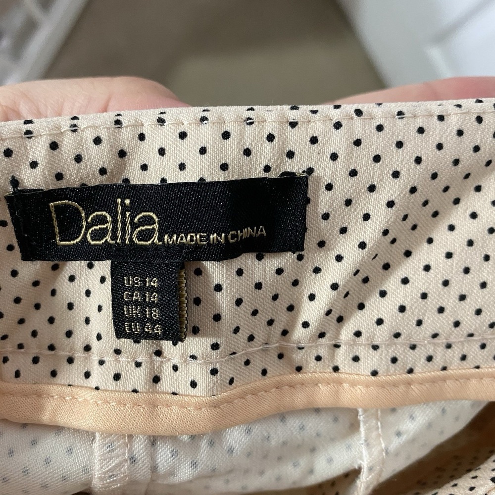 Dalia Women's Swiss Polka Dot Dress Pants‎ Light Pink Black Size 14 NWT - Picture 7 of 7